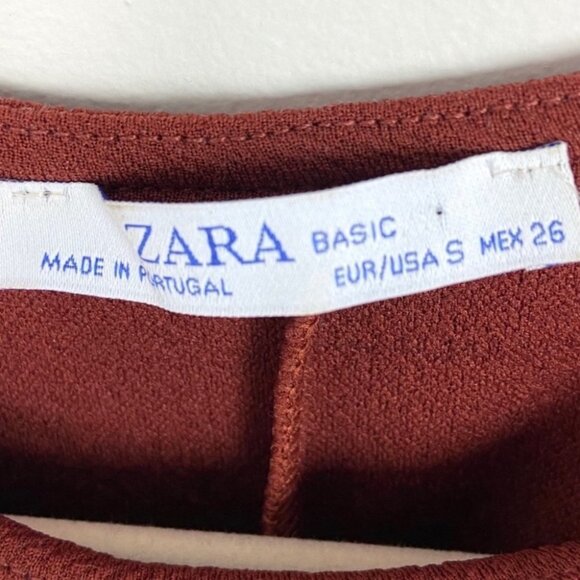 Zara Red Brown White Bohemian‎ Embroidered Shift Dress Size Small Short Boho S - Picture 7 of 9